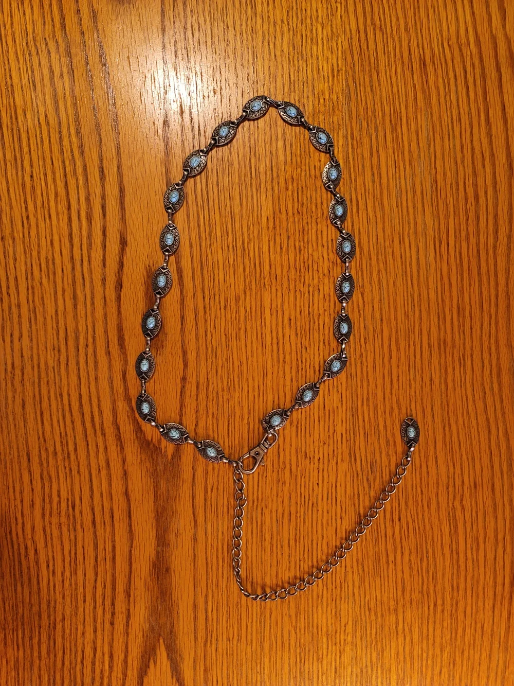 Silver-tone Faux Turquoise Chain Belt